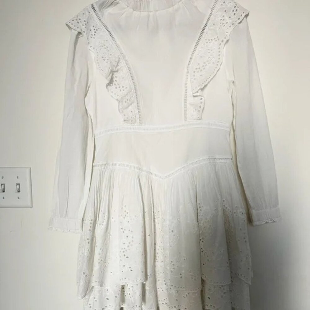 AllSaints Aislyn mini Dress Broiderie White eyelet Dainty Victorian cotton sz 8 - Picture 8 of 8